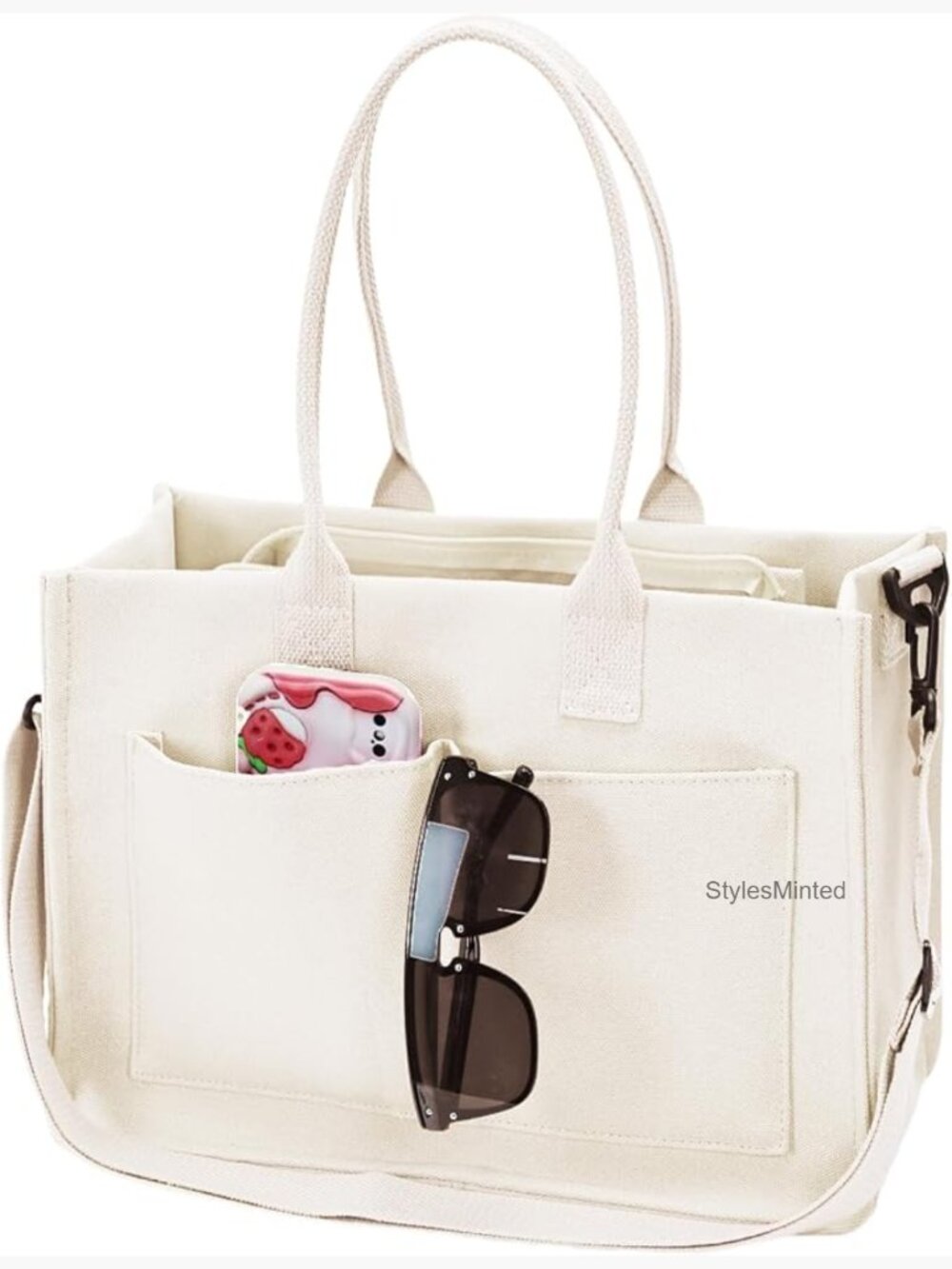 Canvas Tote Bag with Pockets Crossbody Shoulder Hobo Multi-Compartment Work